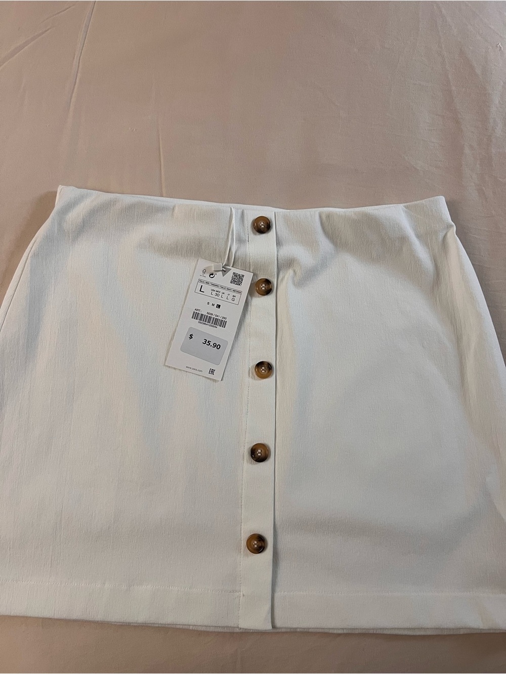 Zara White Mini Skirt with Wooden Button Front